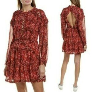 New IRO Darlin Red Ruffle Open Back Dress Size 34 XS